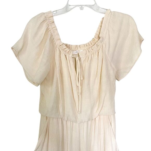 Lush Cream Tie Front Short Sleeve Wide Leg Bohemian Cottagecore Jumpsuit Small - Picture 4 of 8